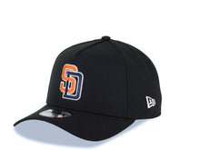 Load image into Gallery viewer, San Diego Padres New Era MLB 9FORTY 940 Adjustable A-Frame Cap Hat Black Crown/Visor Orange/Navy Flat Stitch Logo Batterman Batty Side Patch