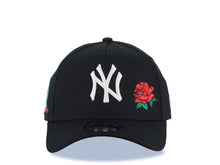 Load image into Gallery viewer, New York Yankees New Era MLB 9FORTY 940 Adjustable A-Frame Cap Hat Black Crown/Visor White Logo With Rose 27 World Championship Side Patch Red UV