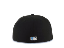 Load image into Gallery viewer, San Diego Padres New Era MLB 59FIFTY 5950 Fitted Cap Hat Black Crown/Visor White/Sky Blue Logo 20th Anniversary Petcopark Side Patch Gray UV