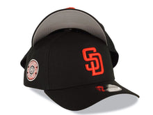 Load image into Gallery viewer, San Diego Padres New Era MLB 9FORTY 940 Adjustable A-Frame Cap Hat Black Crown/Visor Red Logo Calender Side Patch Gray UV