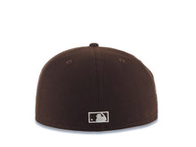 Load image into Gallery viewer, San Diego Padres New Era MLB 59FIFTY 5950 Fitted Cap Hat Brown Crown/Visor White Script P Logo 1998 World Series Side Patch Gray UV