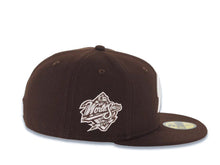 Load image into Gallery viewer, San Diego Padres New Era MLB 59FIFTY 5950 Fitted Cap Hat Brown Crown/Visor White Script P Logo 1998 World Series Side Patch Gray UV