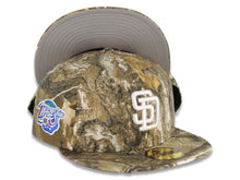 Load image into Gallery viewer, San Diego Padres New Era MLB 59FIFTY 5950 Fitted Cap Hat Real Tree Camo Crown/Visor White Logo 1998 World Series Side Patch (Gray UV)