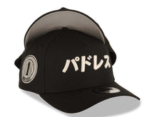 Load image into Gallery viewer, San Diego Padres New Era MLB 9FORTY 940 Adjustable A-Frame Cap Hat Black Crown/Visor White Japan Script/Text Logo 1 Mitsui Side Patch Gray UV