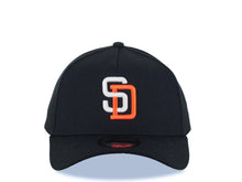 Load image into Gallery viewer, San Diego Padres New Era MLB 9FORTY 940 Adjustable A-Frame Cap Hat Black Crown/Visor Glow White/Orange Logo Gray UV