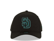 Load image into Gallery viewer, San Diego Padres New Era 9FORTY 940 Adjustable A-Frame Cap Hat Black Crown/Visor Black/Teal Logo