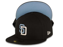 Load image into Gallery viewer, San Diego Padres New Era MLB 59FIFTY 5950 Fitted Cap Hat Black Crown/Visor Sky Blue/White Logo Sky Blue UV