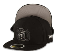 Load image into Gallery viewer, (Youth) San Diego Padres New Era MLB 59FIFTY 5950 Fitted Kid Cap Hat Black Crown/Visor Black/White Trio Logo (Trio Log)