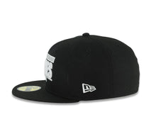 Load image into Gallery viewer, San Diego Padres New Era MLB 59FIFTY 5950 Fitted Cap Hat Black Crown/Visor White Text Logo Swinging Friar Side Patch Gray UV