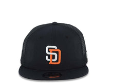 Load image into Gallery viewer, San Diego Padres New Era MLB 9FIFTY 950 Snapback Trucker/Mesh Cap Hat Black Crown/Visor White/Orange Logo Gray UV