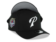 Load image into Gallery viewer, San Diego Padres New Era MLB 9FORTY 940 Adjustable A-Frame Cap Hat Black Crown/Visor White P Script Logo 40th Anniversary Side Patch Gray UV