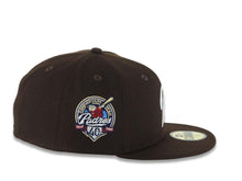Load image into Gallery viewer, San Diego Padres New Era MLB 59FIFTY 5950 Fitted Cap Hat Dark Brown Crown/Visor White P Script Logo 40th Anniversary Side Patch Gray UV