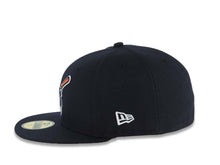 Load image into Gallery viewer, San Diego Padres New Era MLB 59FIFTY 5950 Fitted Cap Hat Navy Blue Crown/Visor Navy Blue/Orange Swinging Friar Logo 1998 World Series Side Patch Gray UV