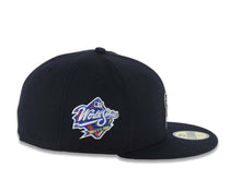 Load image into Gallery viewer, San Diego Padres New Era MLB 59FIFTY 5950 Fitted Cap Hat Navy Blue Crown/Visor Navy Blue/Orange Swinging Friar Logo 1998 World Series Side Patch Gray UV