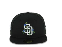 Load image into Gallery viewer, San Diego Padres New Era MLB 59FIFTY 5950 Fitted Cap Hat Black Crown/Visor White Logo With Rose 1998 World Series Side Patch Gray UV