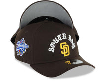 Load image into Gallery viewer, San Diego Padres New Era MLB 9FORTY 940 Adjustable A-Frame Cap Hat Brown Crown/Visor Yellow Logo With South Bay Script/Text 1998 World Series Side Patch