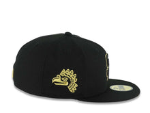 Load image into Gallery viewer, San Diego Padres New Era MLB 59FIFTY 5950 Fitted Cap Hat Black Crown/Visor Black/Metallic Gold Logo Mexico Eagle Side Patch Gray UV