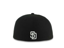 Load image into Gallery viewer, San Diego Padres New Era MLB 59FIFTY 5950 Fitted Cap Hat Black Crown/Visor White Logo With Sky Blue Clouds Gray UV