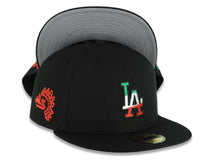 Load image into Gallery viewer, Los Angeles Dodgers New Era MLB 59FIFTY 5950 Fitted Cap Hat Black Crown/Visor Green/White/Red Logo Mexico Eagle Side Patch Gray UV