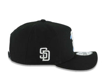 Load image into Gallery viewer, San Diego Padres New Era MLB 9FORTY 940 Adjustable A-Frame Cap Hat Black Crown/Visor White Logo With Sky Blue Clouds SD Side Patch Gray UV