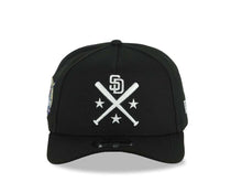 Load image into Gallery viewer, San Diego Padres New Era MLB 9FORTY 940 Adjustable A-Frame Cap Hat Black Crown/Visor White Bats Logo 40th Anniversary Side Patch Gray UV