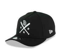 Load image into Gallery viewer, San Diego Padres New Era MLB 9FORTY 940 Adjustable A-Frame Cap Hat Black Crown/Visor White Bats Logo 40th Anniversary Side Patch Gray UV