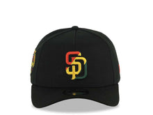 Load image into Gallery viewer, (Rasta Color) San Diego Padres New Era MLB 9FORTY 940 Adjustable Cap Hat Black Crown/Visor Red/Yellow/Green Logo 40th Anniversary Side Patch Gray UV