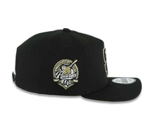 Load image into Gallery viewer, San Diego Padres New Era MLB 9FORTY 940 Adjustable A-Frame Cap Hat Black Crown/Visor Black/Metallic Gold Logo 40th Anniversary Side Patch Gray UV