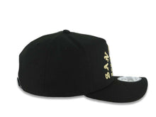 Load image into Gallery viewer, San Diego Padres New Era MLB 9FORTY 940 Adjustable A-Frame Cap Hat Black Crown/Visor Metallic Gold Text Logo 1969 Major League Baseball Gray UV