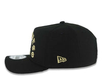 Load image into Gallery viewer, San Diego Padres New Era MLB 9FORTY 940 Adjustable A-Frame Cap Hat Black Crown/Visor Metallic Gold Text Logo 1969 Major League Baseball Gray UV