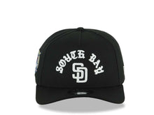 Load image into Gallery viewer, San Diego Padres New Era MLB 9FORTY 940 Adjustable A-Frame Cap Hat Black Crown/Visor White Logo With South Bay Text/Script 40th Anniversary Side Patch Gray UV