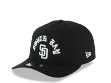 Load image into Gallery viewer, San Diego Padres New Era MLB 9FORTY 940 Adjustable A-Frame Cap Hat Black Crown/Visor White Logo With South Bay Text/Script 40th Anniversary Side Patch Gray UV