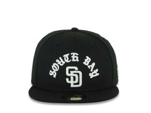 Load image into Gallery viewer, San Diego Padres New Era MLB 59FIFTY 5950 Fitted Cap Hat Black Crown/Visor White South Bay Text/Script Logo Gray UV