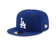 Load image into Gallery viewer, Los Angeles Dodgers New Era MLB 59FIFTY 5950 Fitted Cap Hat Royal Blue Crown/Visor White Logo 2024-2025 Back To Back World Series Champions Side Patch Black UV