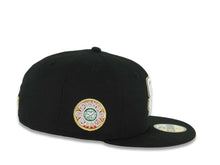 Load image into Gallery viewer, San Diego Padres New Era MLB 59FIFTY 5950 Fitted Cap Hat Black Crown/Visor White/Black/Metallic Gold Logo Aztec Crest Side Patch 619 Back Logo