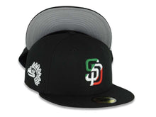 Load image into Gallery viewer, San Diego Padres New Era MLB 59FIFTY 5950 Fitted Cap Hat Black Crown/Visor Green/White/Red Logo Eagle Side Patch Gray UV