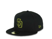 Load image into Gallery viewer, San Diego Padres New Era MLB 59FIFTY 5950 Fitted Cap Hat Black Crown/Visor Green Logo 25th Anniversary Side Patch Gray UV