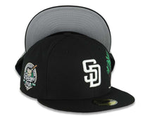 Load image into Gallery viewer, San Diego Padres New Era MLB 59FIFTY 5950 Fitted Cap Hat Black Crown/Visor White Logo With Palm 40th Anniversary Side Patch