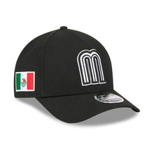 Load image into Gallery viewer, Mexico New Era WBC World Baseball Classic 9FORTY 940 Adjustable A-Frame M-Crown Cap Hat Black Crown/Visor Black/White Logo Mexico Flag Side Patch
