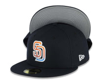Load image into Gallery viewer, San Diego Padres New Era MLB 59FIFTY 5950 Fitted Cap Hat Dark Navy Blue Crown/Visor Orange/Light Orange/Royal Blue Logo