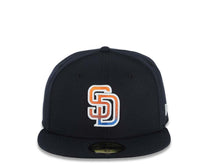Load image into Gallery viewer, San Diego Padres New Era MLB 59FIFTY 5950 Fitted Cap Hat Dark Navy Blue Crown/Visor Orange/Light Orange/Royal Blue Logo