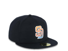 Load image into Gallery viewer, San Diego Padres New Era MLB 59FIFTY 5950 Fitted Cap Hat Dark Navy Blue Crown/Visor Orange/Light Orange/Royal Blue Logo