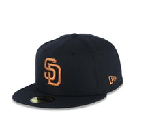 Load image into Gallery viewer, San Diego Padres New Era MLB 59FIFTY 5950 Fitted Cap Hat Navy Blue Crown/Visor Light Brown Logo 1984 World Series Side Patch