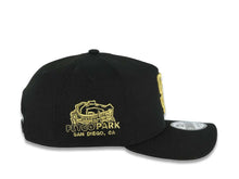 Load image into Gallery viewer, San Diego Padres New Era MLB 9FORTY 940 Adjustable A-Frame Cap Hat Black Crown/Visor Metallic Gold Logo Petcopark Stadium Side Patch Gray UV