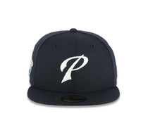 Load image into Gallery viewer, San Diego Padres New Era MLB 59FIFTY 5950 Fitted Cap Hat Navy Blue Crown/Visor Glow White Script P Logo 1998 World Series Side Patch Gray UV