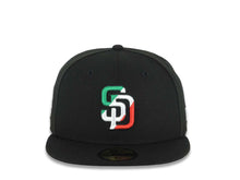 Load image into Gallery viewer, San Diego Padres New Era MLB 59FIFTY 5950 Fitted Cap Hat Black Crown/Visor Green/White/Red Logo Aztec Calendar Side Patch Gray UV