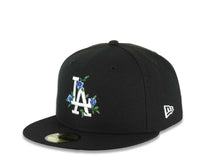 Load image into Gallery viewer, Los Angeles Dodgers New Era MLB 59FIFTY 5950 Fitted Cap Hat Black Crown/Visor White/Royal Blue Logo With Rose Stadium Side Patch