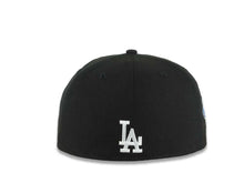 Load image into Gallery viewer, Los Angeles Dodgers New Era MLB 59FIFTY 5950 Fitted Cap Hat Black Crown/Visor White/Royal Blue Logo With Rose Stadium Side Patch