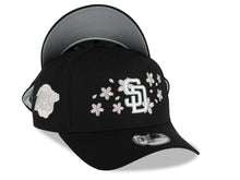 Load image into Gallery viewer, San Diego Padres New Era MLB 9FORTY 940 Adjustable A-Frame Cap Hat Black Crown/Visor White Logo With Pink Rose 1998 World Series Side Patch