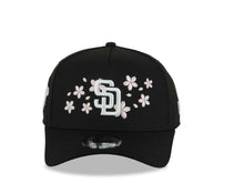 Load image into Gallery viewer, San Diego Padres New Era MLB 9FORTY 940 Adjustable A-Frame Cap Hat Black Crown/Visor White Logo With Pink Rose 1998 World Series Side Patch